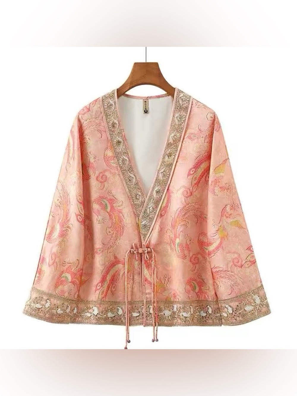 Women's Peach Embroidered Satin Blazer